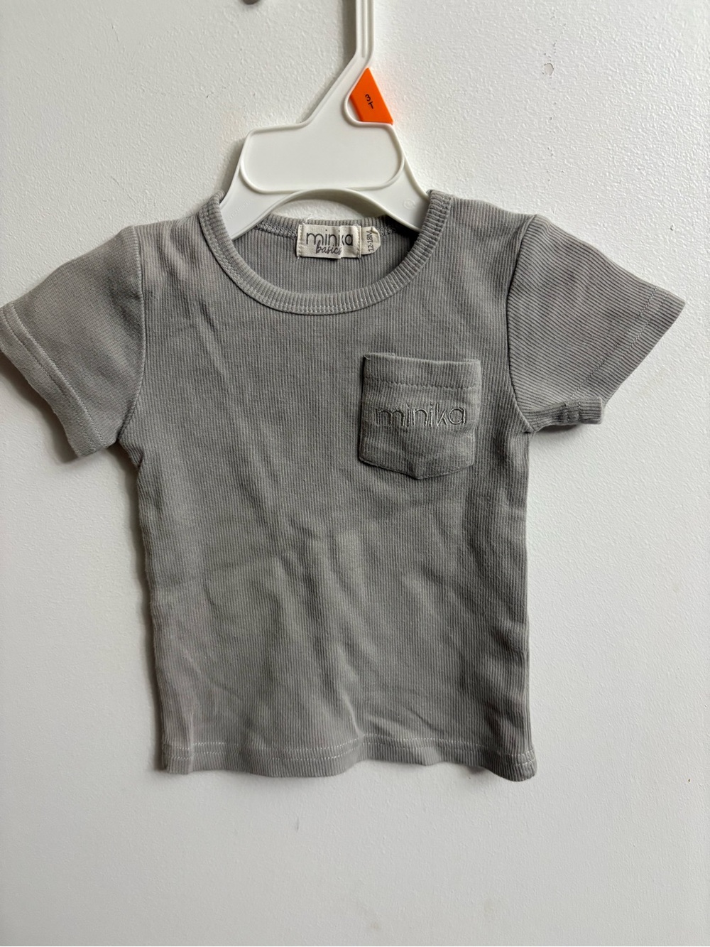 Minika Kids Grey Ribbed Short-Sleeve Pocket Tee 12-18 months